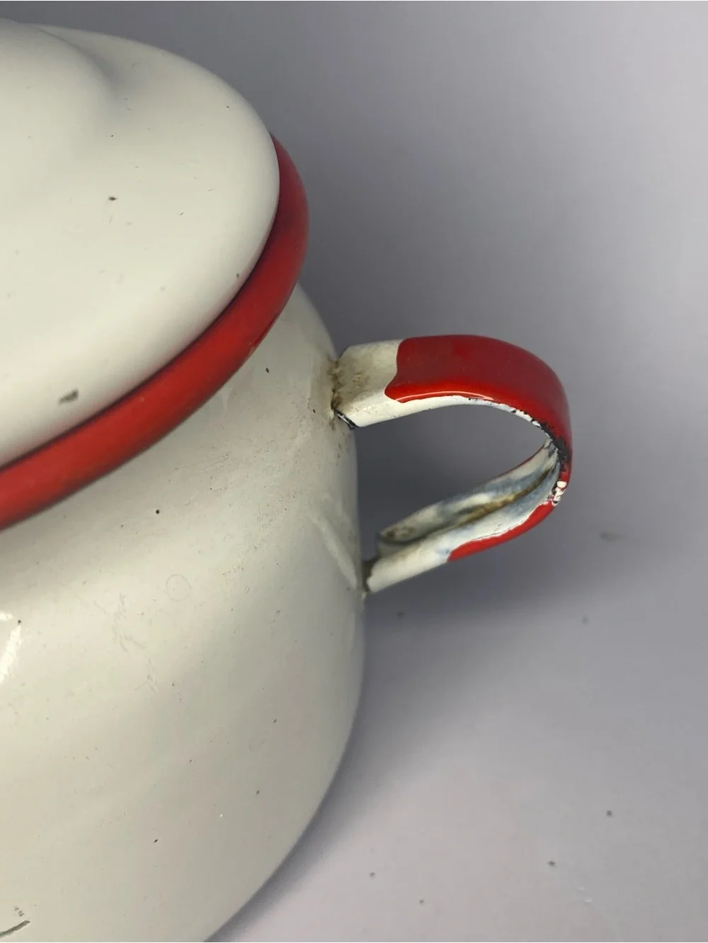 Vintage Cinsa Saltillo Mexico Enamelware White/Red Sugar Pot Floral Design